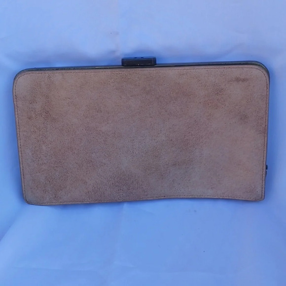 Vintage Halston Heritage Leather Clutch Bag Suede Beige Evening Long